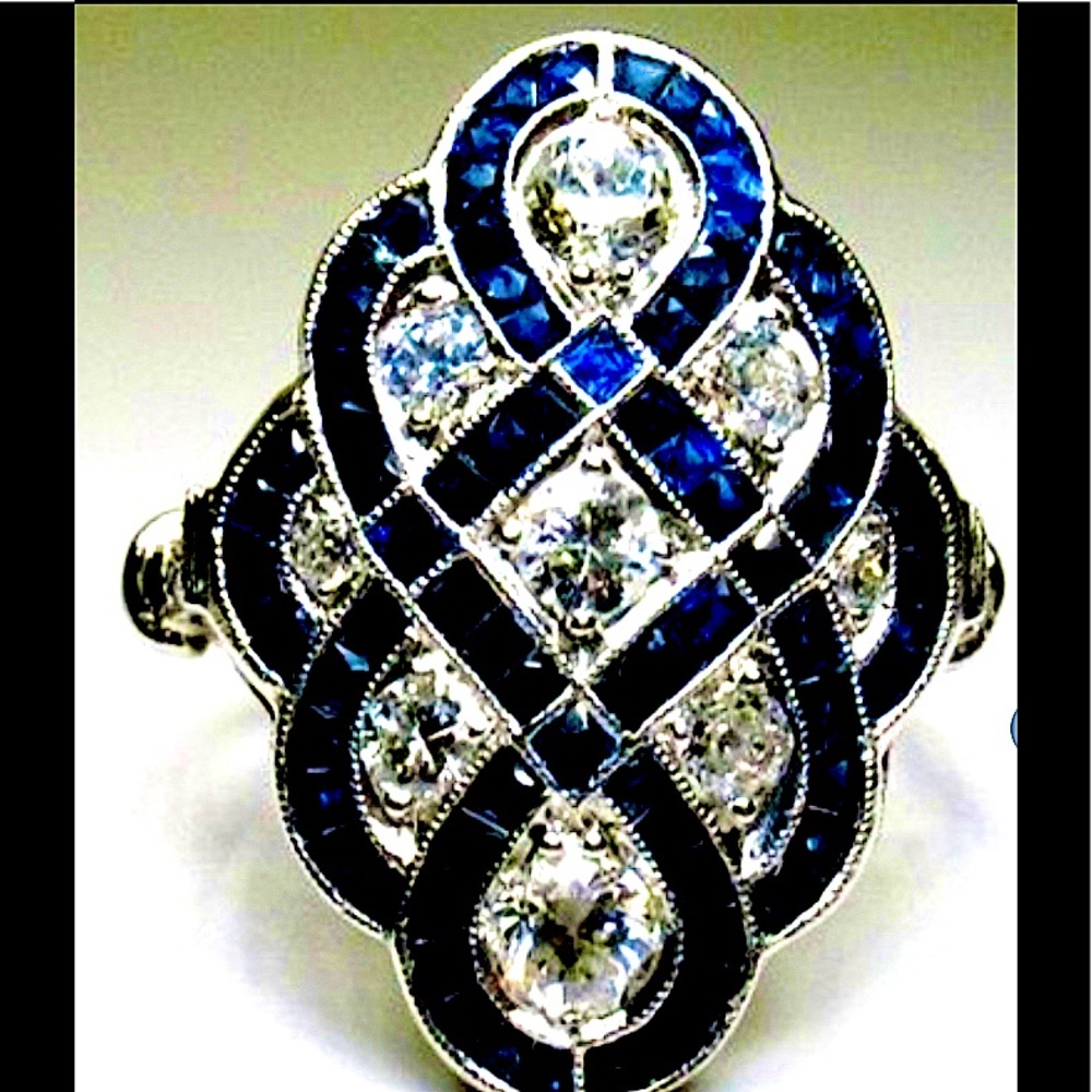 Blue & White Statement Ring Size 10